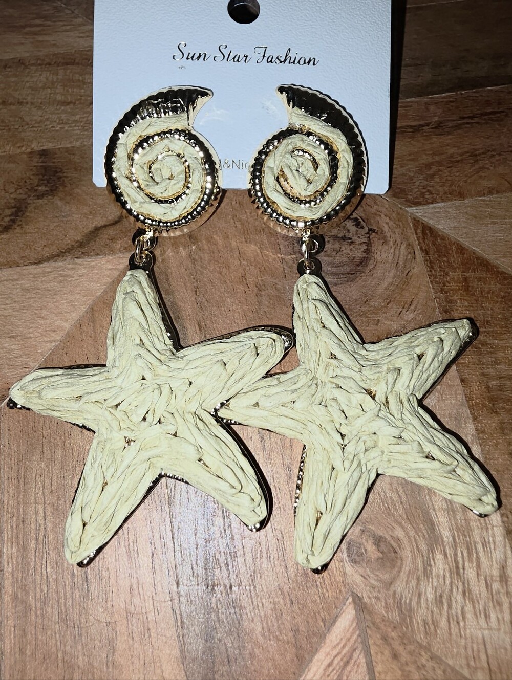 Rafia Star & Seashell Statement Drop Earrings In Natural With Gold-Tone Accents